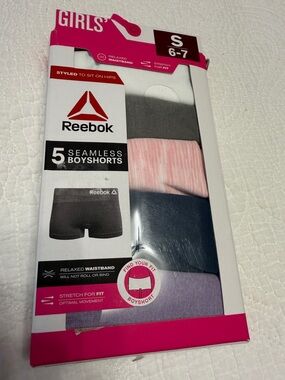 Reebok Girls 5-Pack Seamless Boyshorts – Gray, Pink, Blue, Lavender